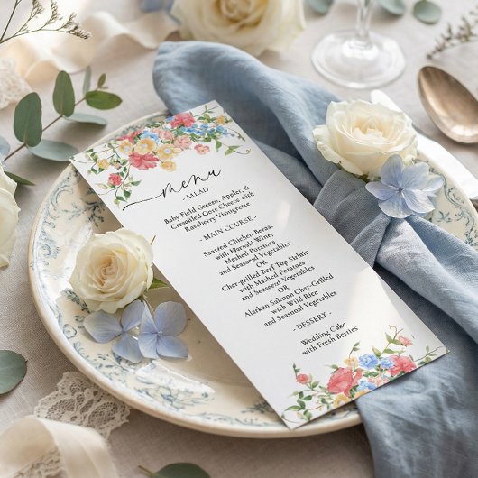 Elegant Colorful Wildflower Wedding Menu