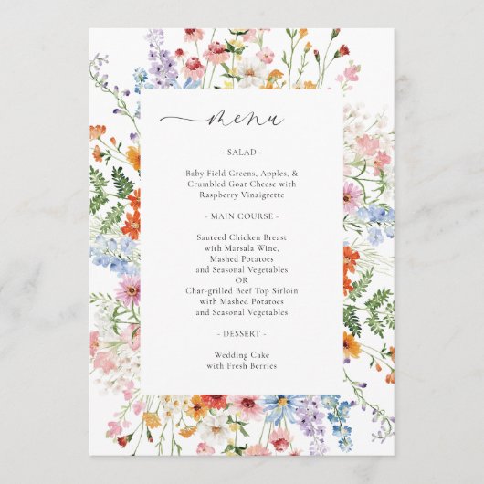 Elegant Colorful Wildflower Wedding Menu (Voorkant)