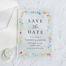 Elegant Colorful Wildflower Wedding Save the Date Acryl Uitnodigingen