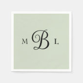 Elegant Combo Font Monogram Sage Bruiloft Cocktail Servet (Voorkant)