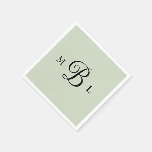 Elegant Combo Font Monogram Sage Bruiloft Cocktail Servet (Hoek)