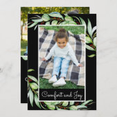 Elegant Comfort & Joy Greenery Foto Kerstmis Feestdagenkaart (Voorkant / Achterkant)