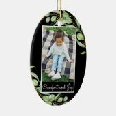 Elegant Comfort & Joy Greenery Fotokerstfeest Keramisch Ornament (Rechts)