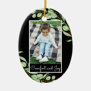 Elegant Comfort & Joy Greenery Fotokerstfeest Keramisch Ornament