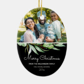 Elegant Comfort & Joy Greenery Fotokerstfeest Keramisch Ornament (Achterkant)