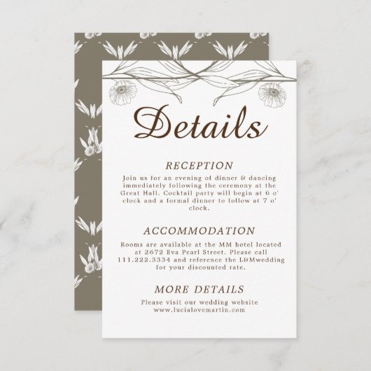 Elegant Comfort Licht Groen Bloemen Bruiloft Detai Informatiekaartje (Voorkant / Achterkant)