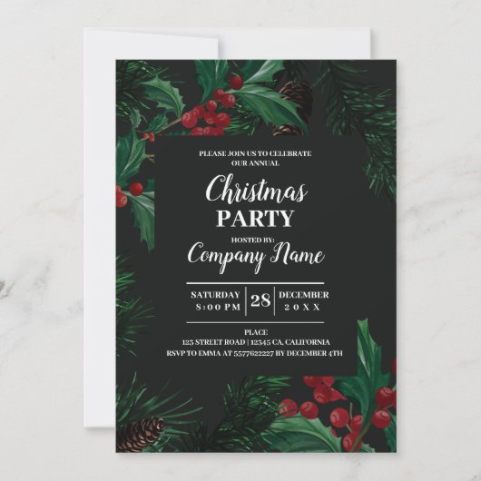 Elegant Company Cocktail-kerstfeest Uitnodiging (Voorkant)