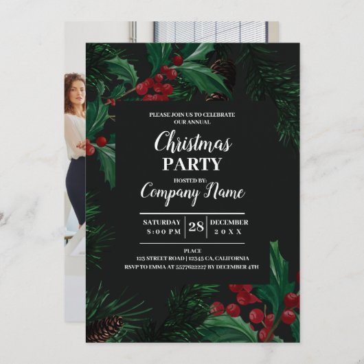 Elegant Company Cocktail-kerstfeest Uitnodiging (Voorkant / Achterkant)