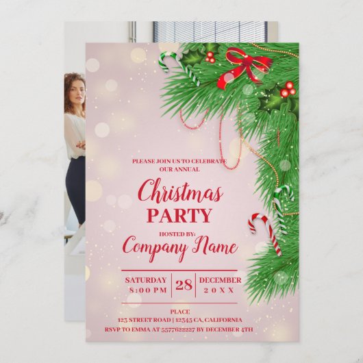 Elegant Company Cocktail-kerstfeest Uitnodiging (Voorkant / Achterkant)