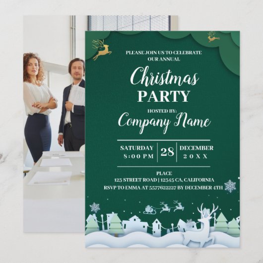 Elegant Company Cocktail Kerstparty Invitat Kaart (Voorkant / Achterkant)