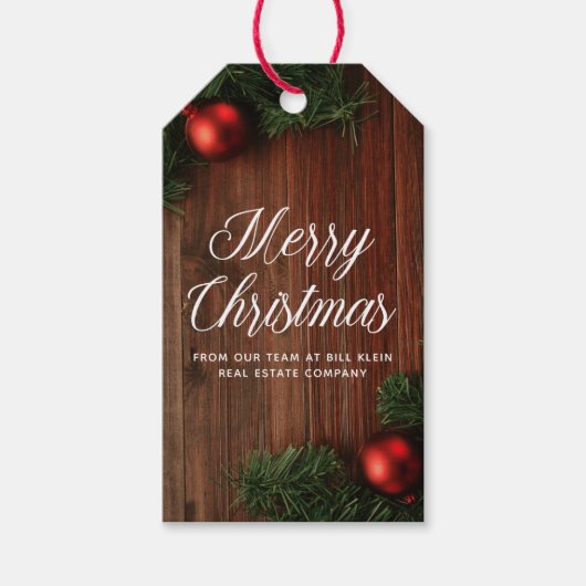 Elegant Company Merry Kerstmis Modern Custom Wood Cadeaulabel (Voorkant)
