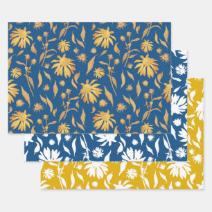 Elegant Coneflowers in Blauw en Geel Inpakpapier Vel