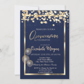 Elegant Confetti Balloons Navy Blue Quinceañera Kaart (Voorkant)