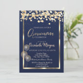 Elegant Confetti Balloons Navy Blue Quinceañera Kaart (Staand voorkant)