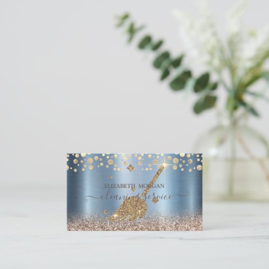 Elegant Confetti Glitter Blue Visitekaartje (Staand voorkant)