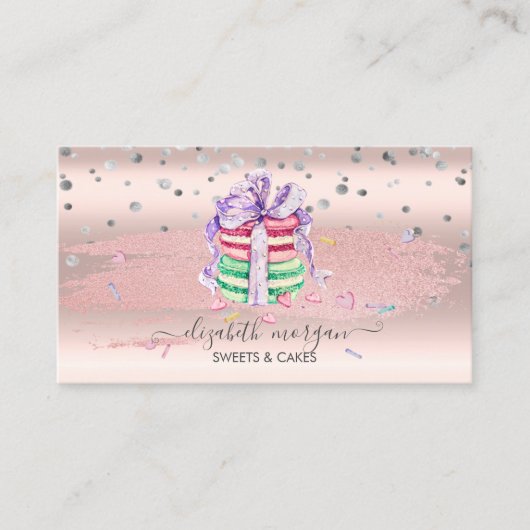 Elegant Confetti, Glitter Brush Stroke, Macarons Visitekaartje (Voorkant)