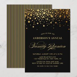 Elegant Confetti Gold Foil Black Family Reunion Kaart