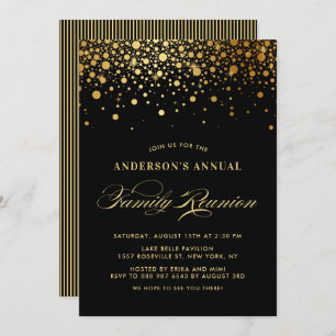 Elegant Confetti Gold Foil Black Family Reunion Kaart