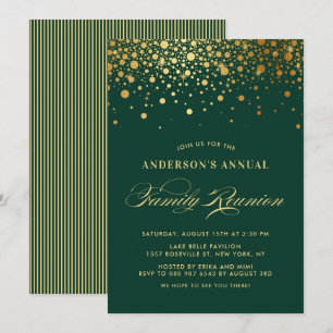 Elegant Confetti Gold Foil Green Family Reunion Kaart