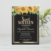 Elegant Confetti Gold Lijst Sunflower Sweet 16 Kaart (Staand voorkant)