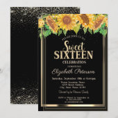 Elegant Confetti Gold Lijst Sunflower Sweet 16 Kaart (Voorkant / Achterkant)