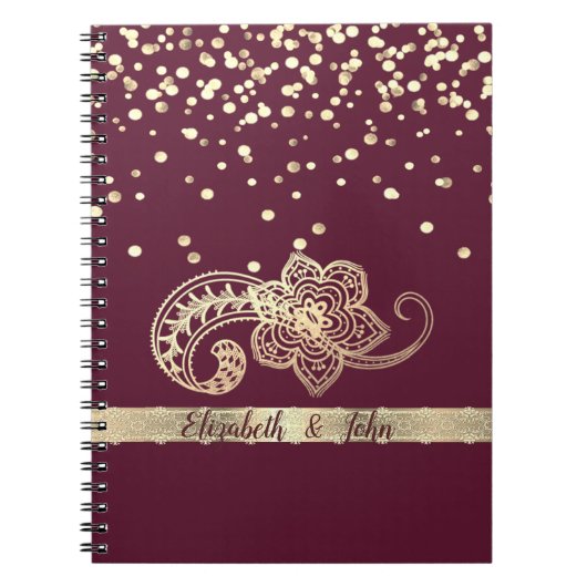 Elegant, Confetti, kant, goud, Paisley-Personalize Notitieboek (Voorkant)