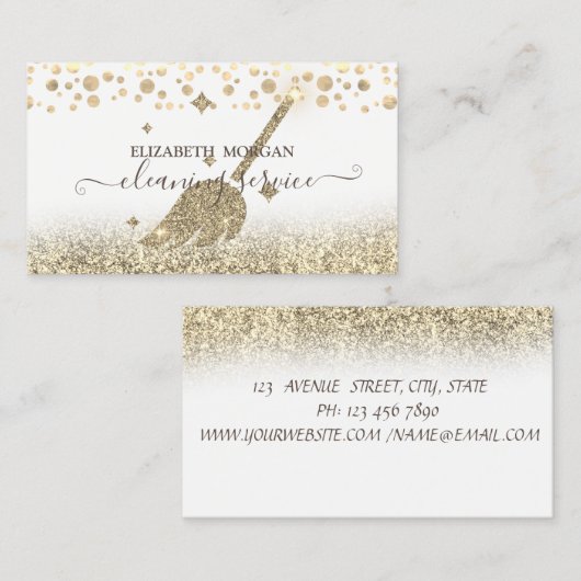 Elegant Confetti Maid Cleaning Gold Glitter Visitekaartje (Voorkant / Achterkant)