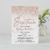Elegant Confetti & Marble Sweet 16 Birthday Real Folie Uitnodiging (Staand Voorkant)