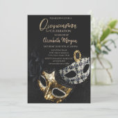 Elegant Confetti Masque, Masquerade Quinceañera Kaart (Staand voorkant)