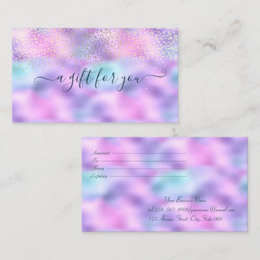 Elegant Confetti Ombre Holographic Iridescent Kortingskaartje (Voorkant / Achterkant)