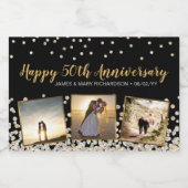 Elegant Confetti Photo Collage 50e Jubileum Sparkling Wijnetiket (Enkel label)