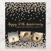 Elegant Confetti Photo Collage 50e Jubileum Wijn Etiket (Enkel label)