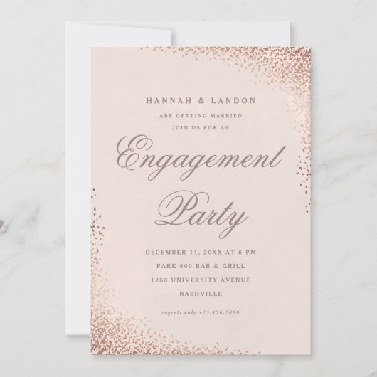 Elegant Confetti Roos Gold Engagement Party Kaart (Voorkant)