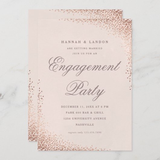 Elegant Confetti Roos Gold Engagement Party Kaart (Voorkant / Achterkant)
