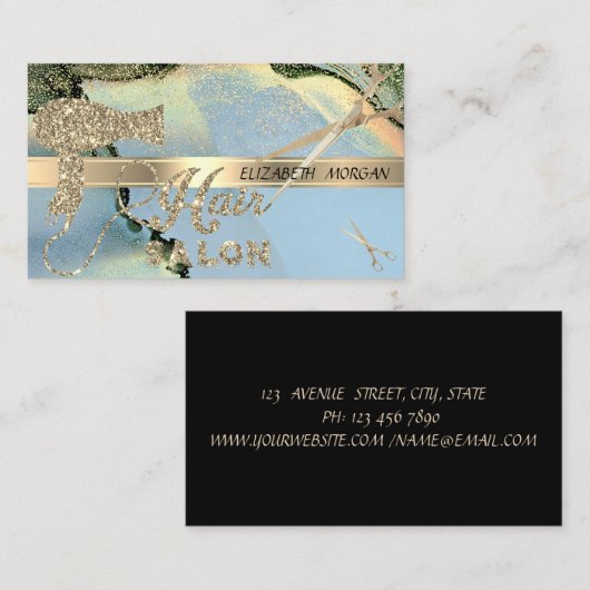 Elegant Confetti, schaar, haardroger Alcohol inkt Visitekaartje (Voorkant / Achterkant)