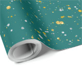 Elegant Confetti Space - Blauwgroen groen & goud,  Cadeaupapier (Rol Hoek)