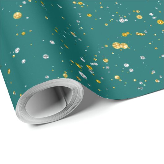 Elegant Confetti Space - Blauwgroen groen & goud,  Cadeaupapier (Rol Hoek)