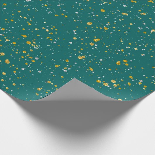 Elegant Confetti Space - Blauwgroen groen & goud,  Cadeaupapier (Hoek)