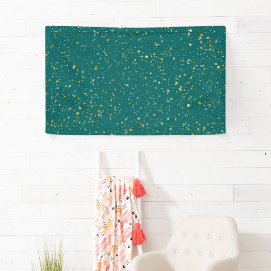 Elegant Confetti Space - Blauwgroen groen & goud,  Spandoek (Insitu)