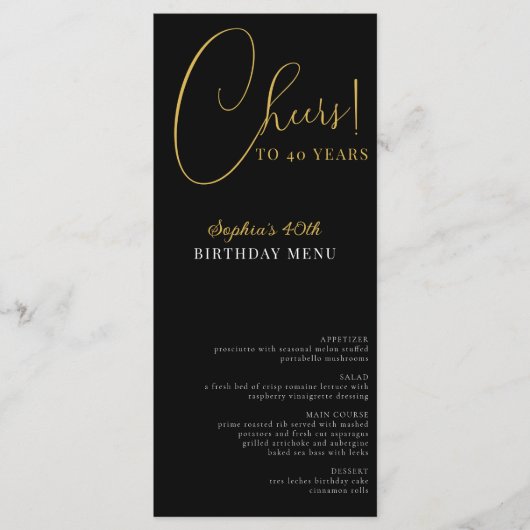 Elegant Confetti verjaardagsfeestje menu (Voorkant)