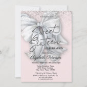 Elegant Confetti White Bow Pink Sweet 16 Kaart (Voorkant)