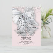 Elegant Confetti White Bow Pink Sweet 16 Kaart (Staand voorkant)