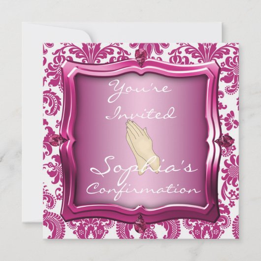 Elegant CONFIRMATION Damask Design INVITATIONS Kaart (Voorkant)