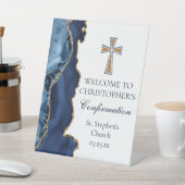 Elegant Confirmation Navy Blue Gold Welcome Reclamebord Met Voetstuk (Insitu)