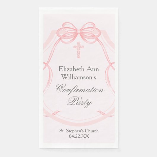 Elegant Confirmation Party Pink Bow Ribbon Custom Servet (Voorkant)