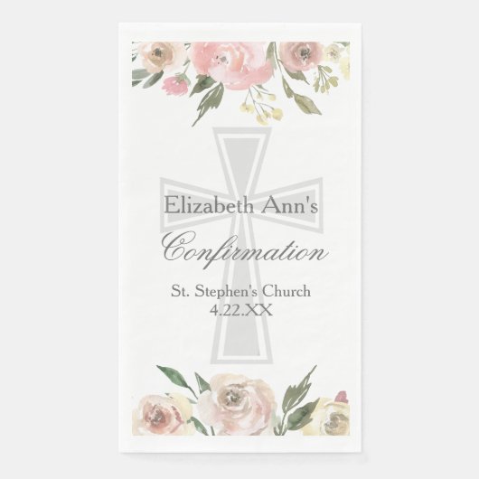 Elegant Confirmation Party Pink Floral Custom Servet (Voorkant)
