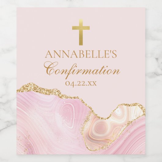Elegant Confirmation Party Pink Gold Personalized Wijn Etiket (Enkel label)