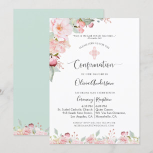 Elegant Confirmation Roos Gold, Mint Floral, Verse Kaart
