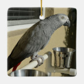 Elegant Congo African Grey Parrot op standaard Keramisch Ornament (Achterkant)