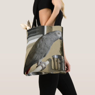 Elegant Congo African Grey Parrot op standaard Tote Bag